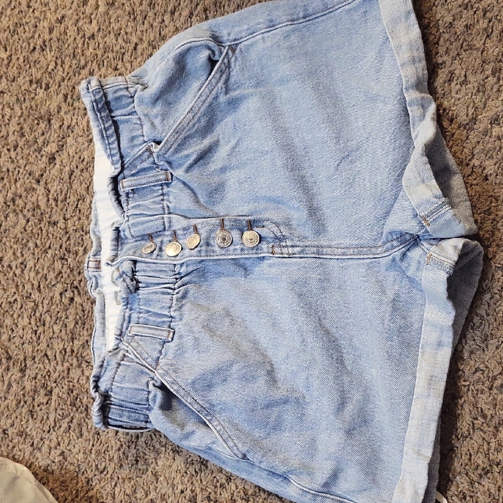 Light Blue Jean Shorts with Button Detail